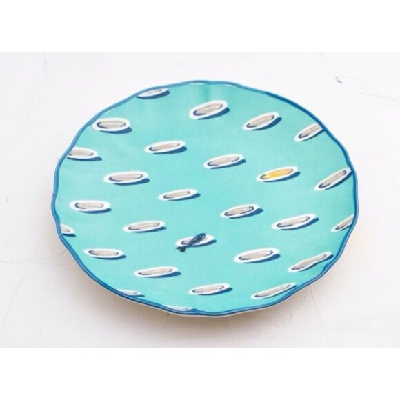 2 Anthropologie Nathalie Lete Blue Scalloped Fish Skeleton 8" Salad Plates - Picture 2 of 5